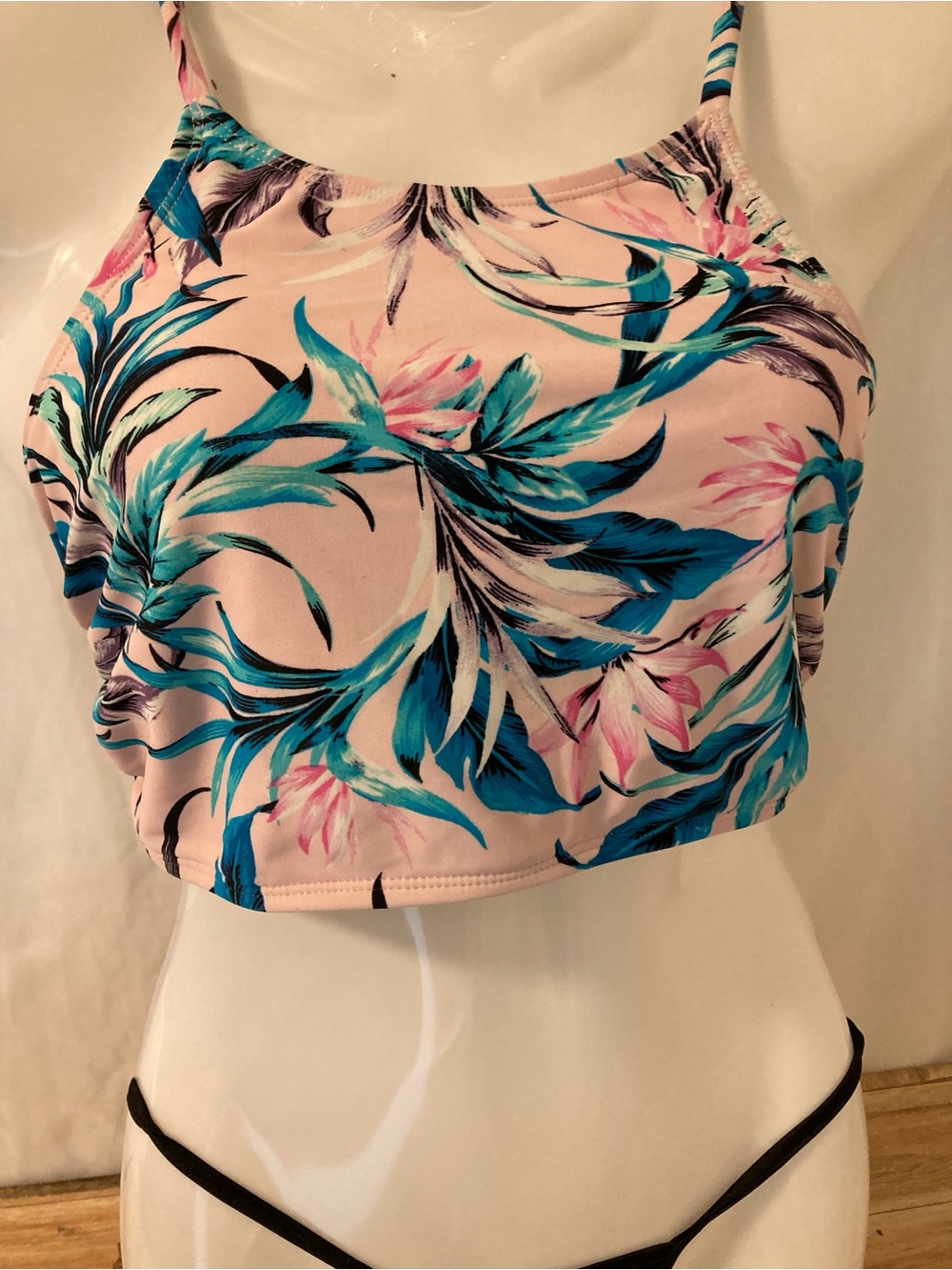 Hot Water Tropical Floral Bikini Crop Top Pink Blue LG